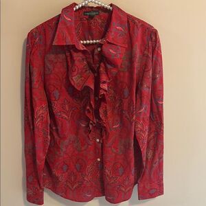 Vtg Lauren Ralph Lauren Womens Button Up Shirt xl Paisley Boho Cottage Core 90s